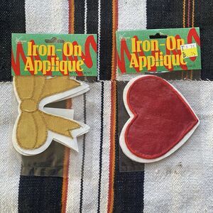 Vintage New Iron On Appliqué Patch Set Of 2. 4 Total. Hearts And Ribbons.
